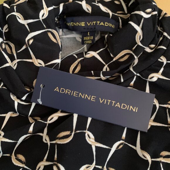 NWT Adrienne Vittadini Women's Blouse B&W Geometric High-Neck Banded Waist Sz - Picture 12 of 14